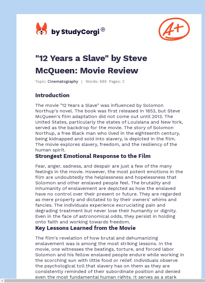 "12 Years a Slave" by Steve McQueen: Movie Review. Page 1