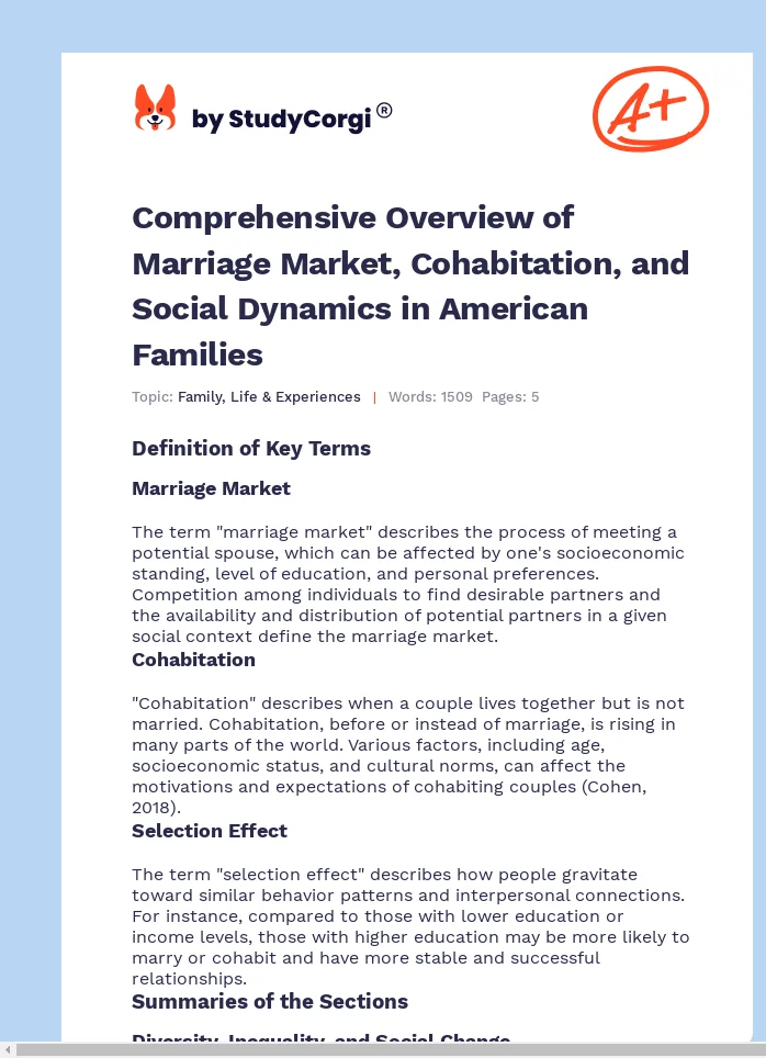 Comprehensive Overview of Marriage Market, Cohabitation, and Social Dynamics in American Families. Page 1