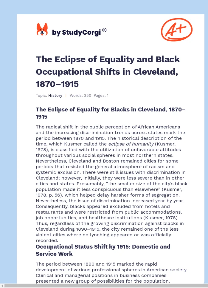 The Eclipse of Equality and Black Occupational Shifts in Cleveland, 1870–1915. Page 1