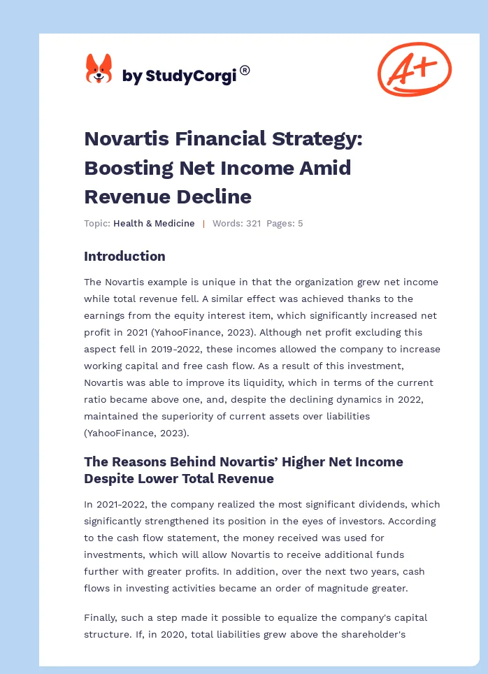 Novartis Financial Strategy: Boosting Net Income Amid Revenue Decline. Page 1