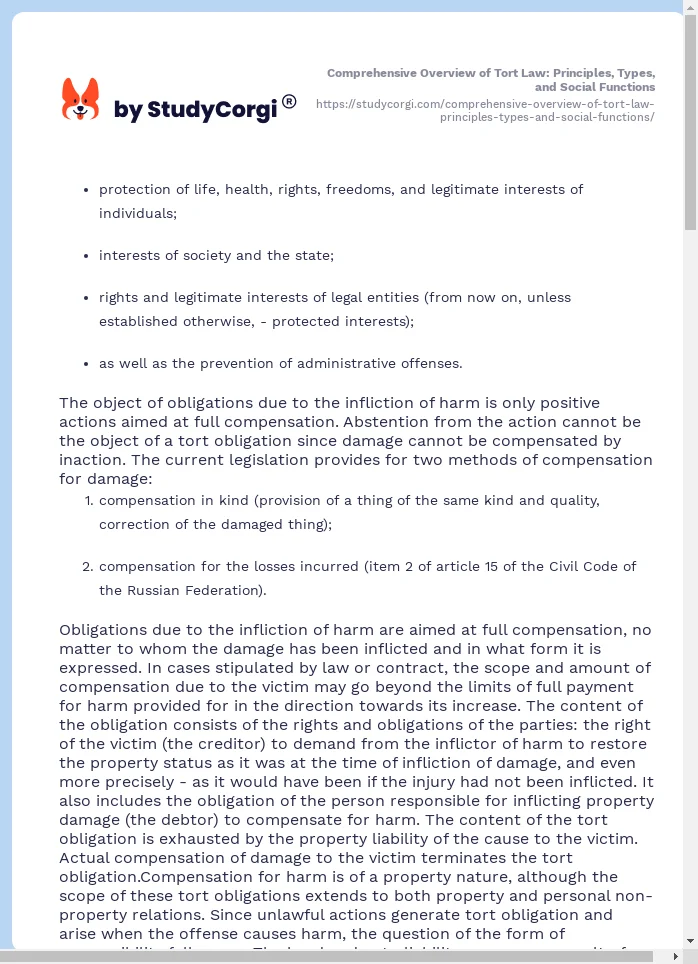 Comprehensive Overview of Tort Law: Principles, Types, and Social Functions. Page 2