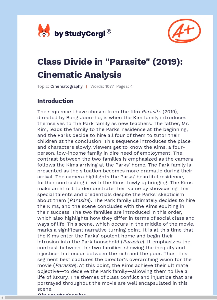 Class Divide in "Parasite" (2019): Cinematic Analysis. Page 1