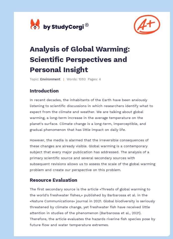 Analysis of Global Warming: Scientific Perspectives and Personal Insight. Page 1