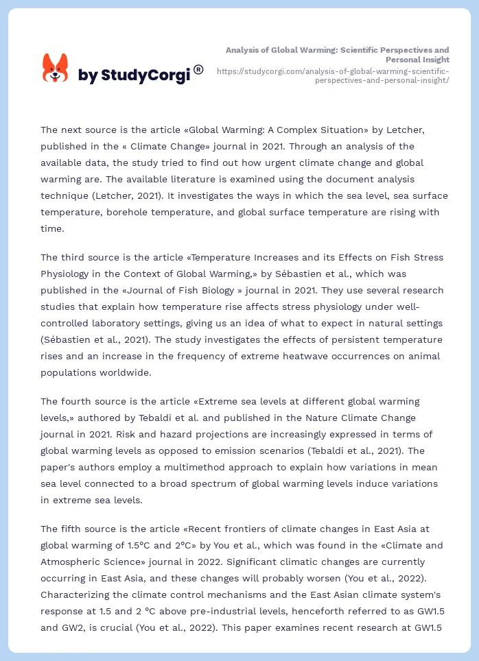 Analysis of Global Warming: Scientific Perspectives and Personal Insight. Page 2