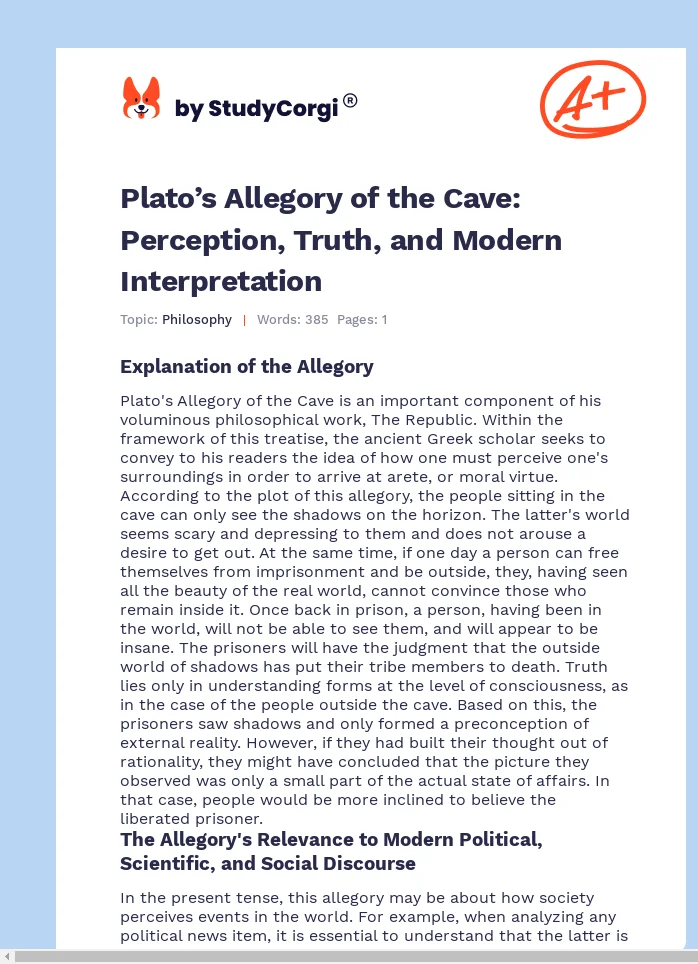 Plato’s Allegory of the Cave: Perception, Truth, and Modern Interpretation. Page 1