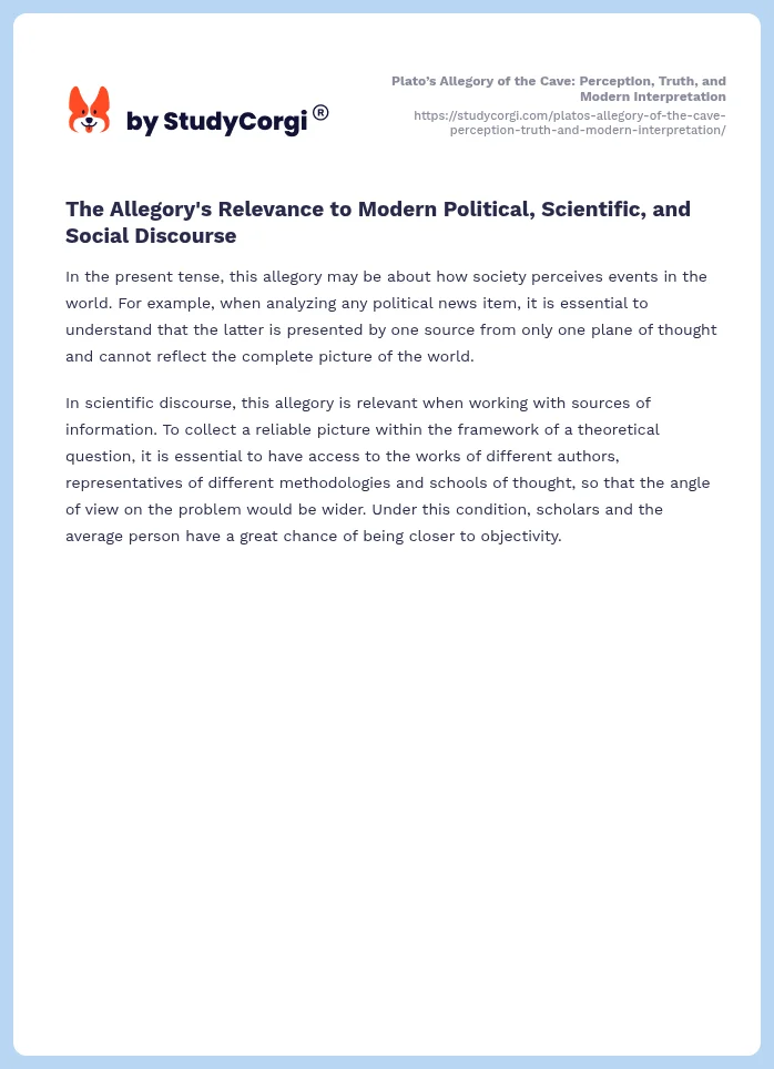 Plato’s Allegory of the Cave: Perception, Truth, and Modern Interpretation. Page 2