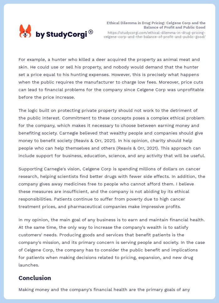 Ethical Dilemma in Drug Pricing: Celgene Corp and the Balance of Profit and Public Good. Page 2