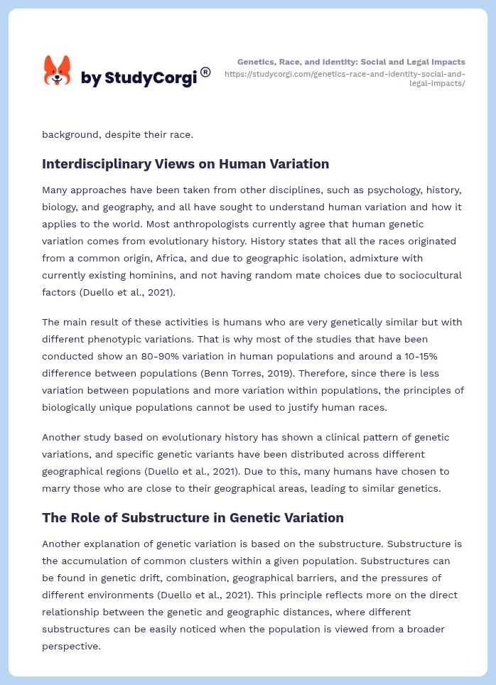 Genetics, Race, and Identity: Social and Legal Impacts. Page 2