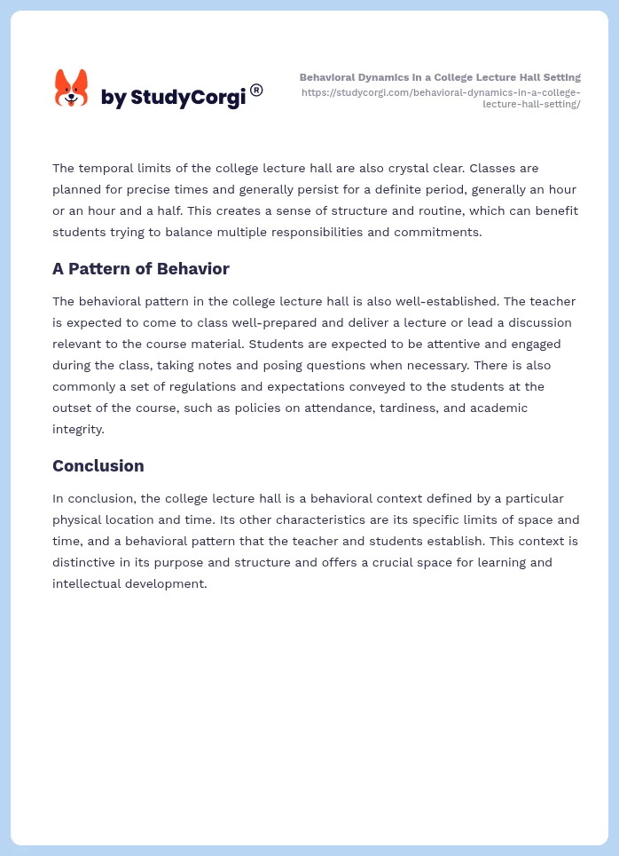 Behavioral Dynamics in a College Lecture Hall Setting. Page 2