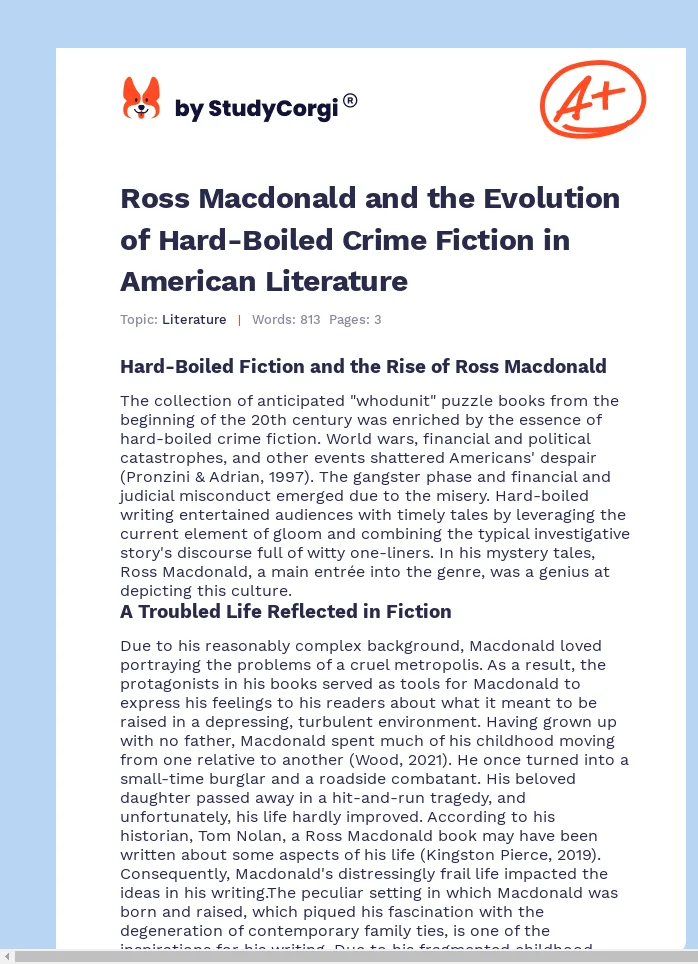 Ross Macdonald and the Evolution of Hard-Boiled Crime Fiction in American Literature. Page 1