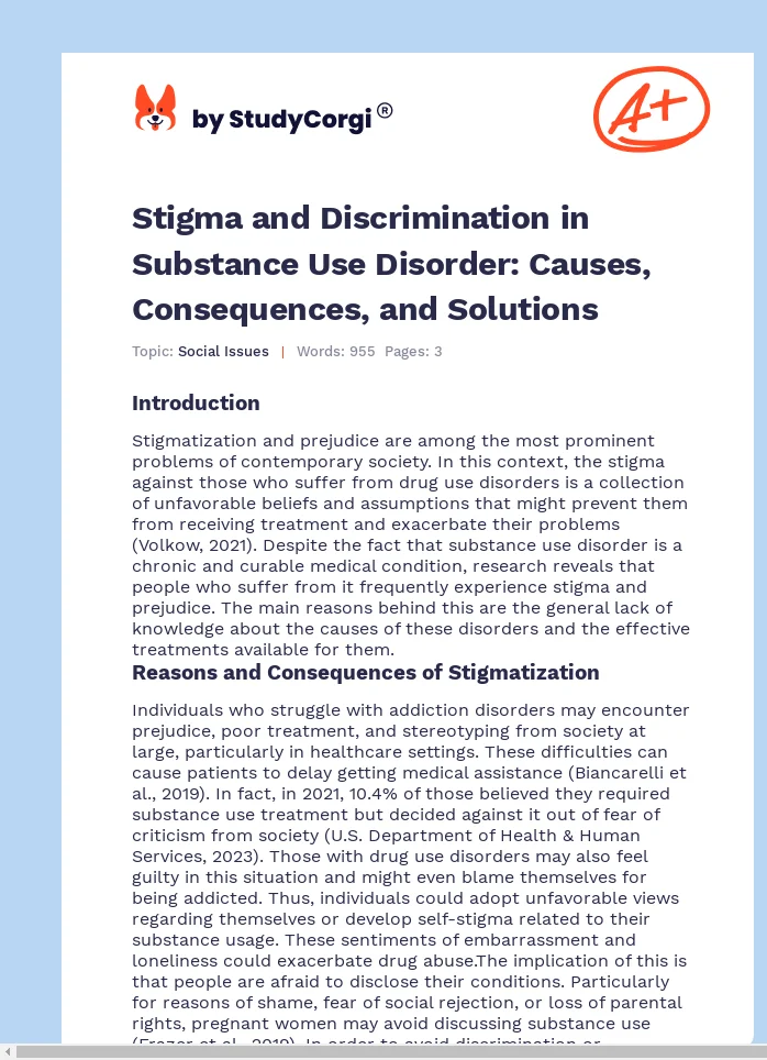 Stigma and Discrimination in Substance Use Disorder: Causes, Consequences, and Solutions. Page 1