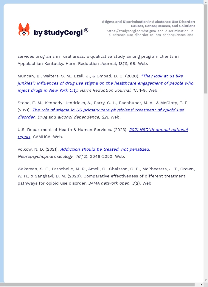 Stigma and Discrimination in Substance Use Disorder: Causes, Consequences, and Solutions. Page 2