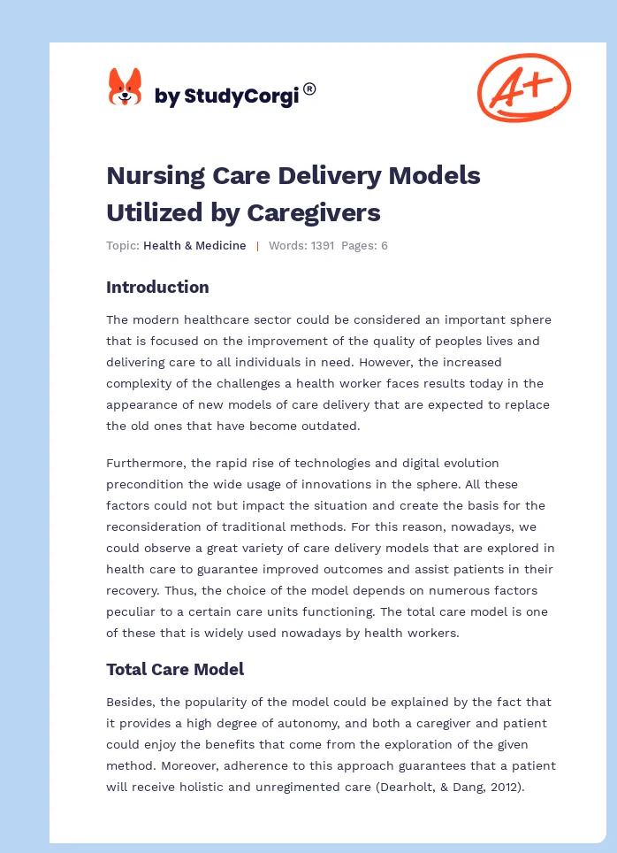 Nursing Care Delivery Models Utilized by Caregivers. Page 1