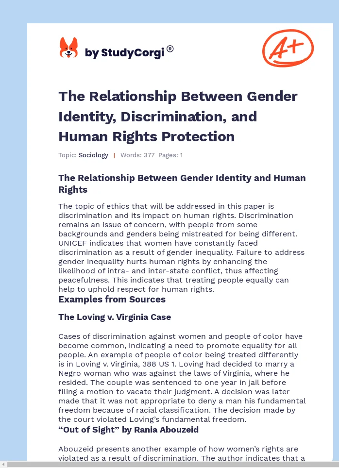 The Relationship Between Gender Identity, Discrimination, and Human Rights Protection. Page 1
