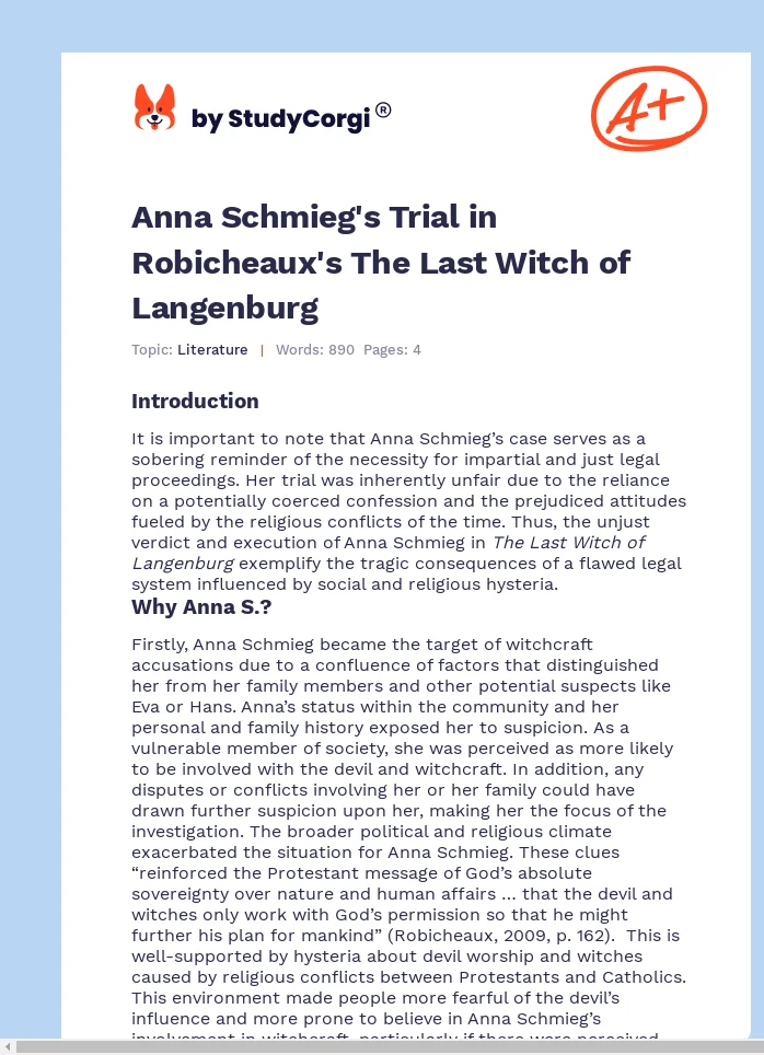 Anna Schmieg's Trial in Robicheaux's The Last Witch of Langenburg. Page 1