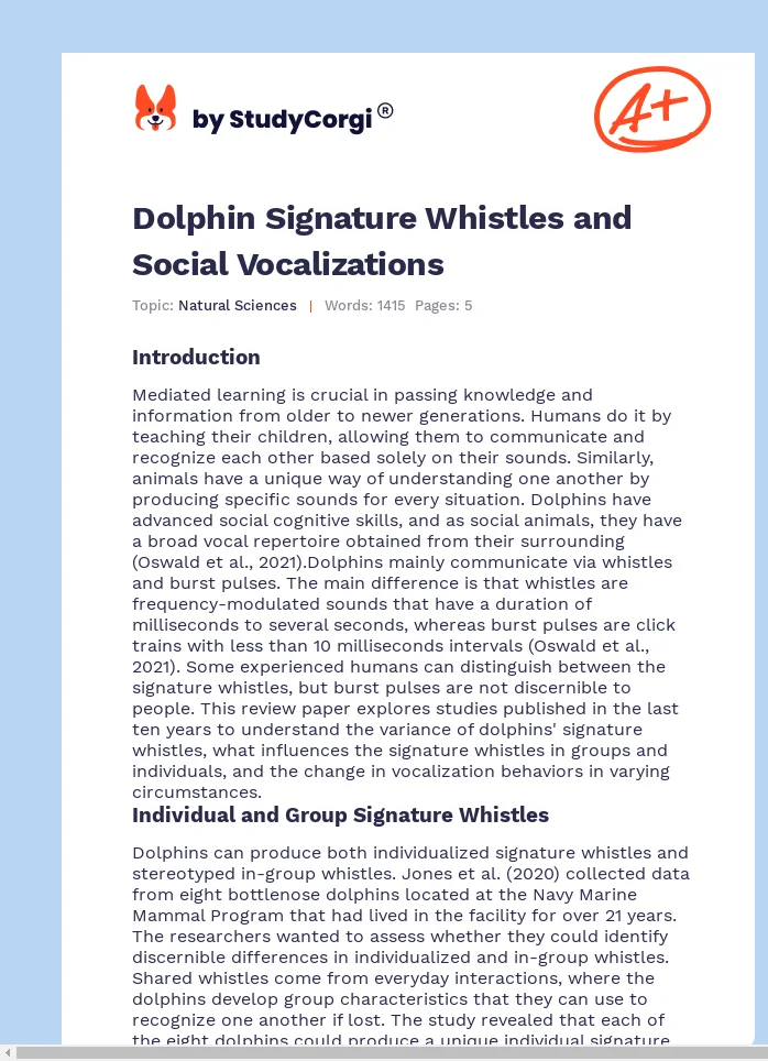 Dolphin Signature Whistles and Social Vocalizations. Page 1