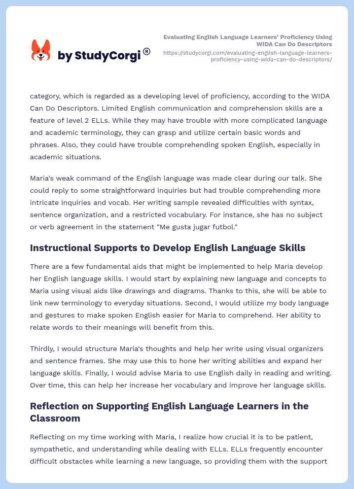 Evaluating English Language Learners’ Proficiency Using WIDA Can Do Descriptors. Page 2