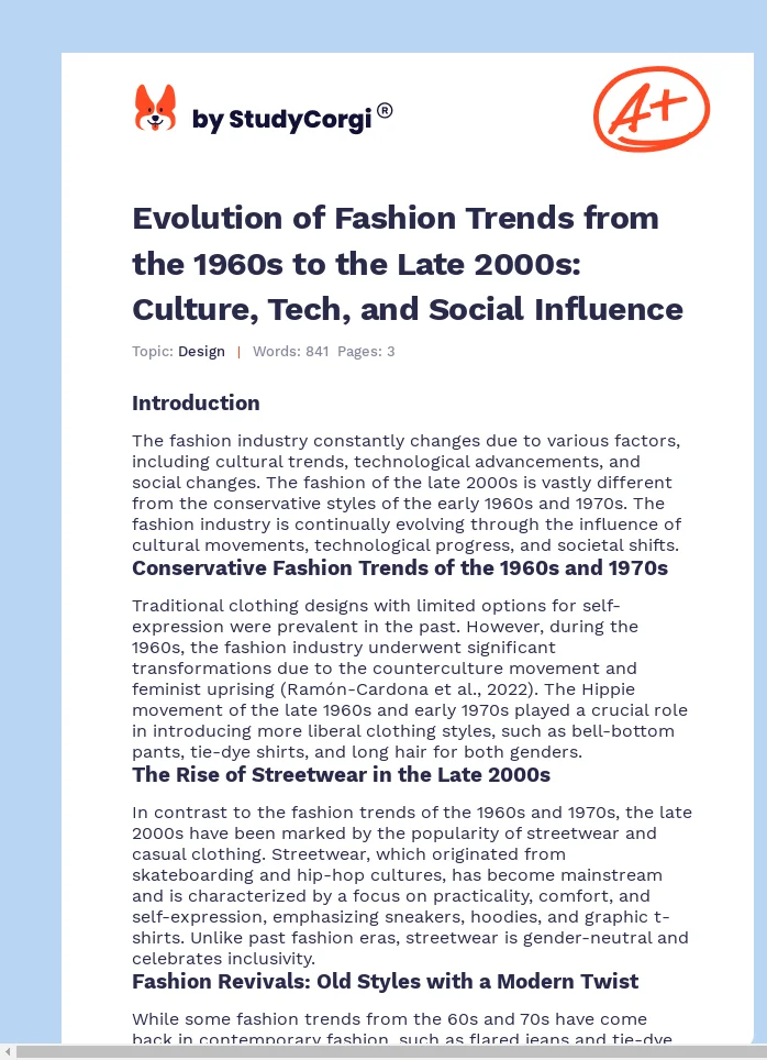 Evolution of Fashion Trends from the 1960s to the Late 2000s: Culture, Tech, and Social Influence. Page 1
