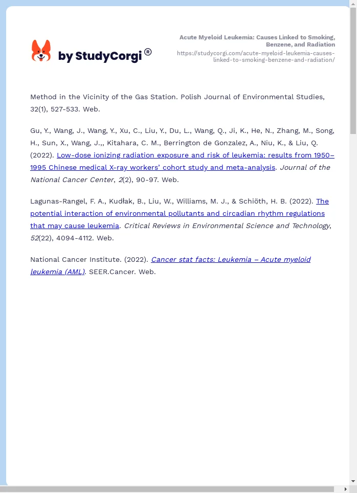 Acute Myeloid Leukemia: Causes Linked to Smoking, Benzene, and Radiation. Page 2