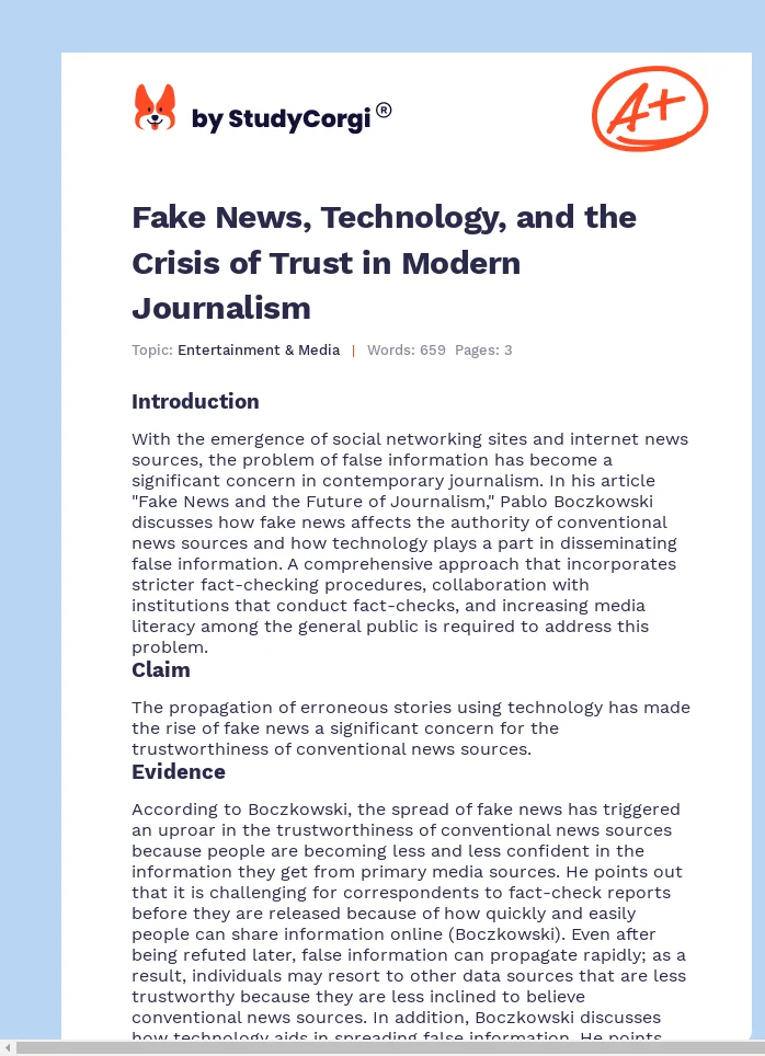 Fake News, Technology, and the Crisis of Trust in Modern Journalism. Page 1
