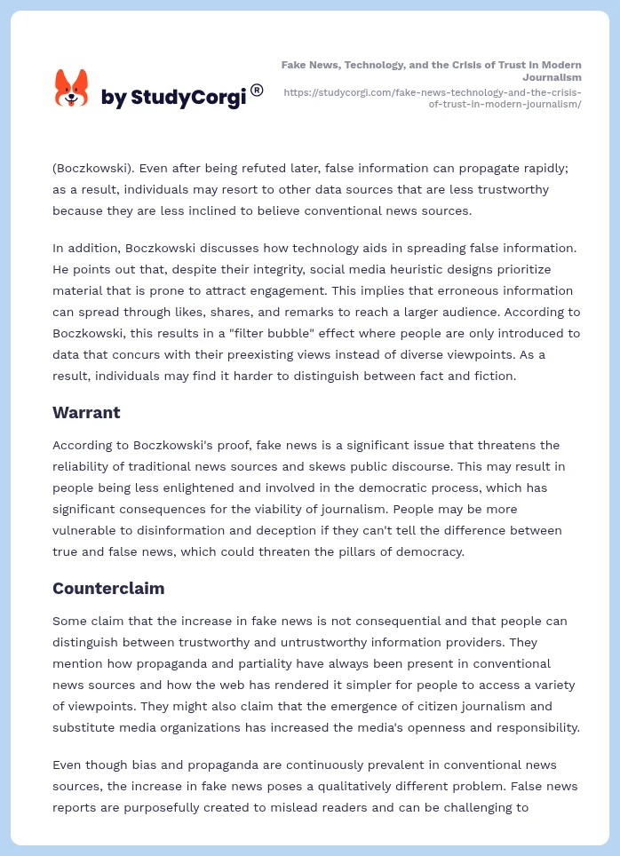 Fake News, Technology, and the Crisis of Trust in Modern Journalism. Page 2