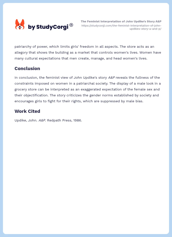 The Feminist Interpretation of John Updike’s Story A&P. Page 2