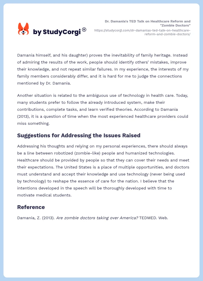 Dr. Damania's TED Talk on Healthcare Reform and "Zombie Doctors". Page 2