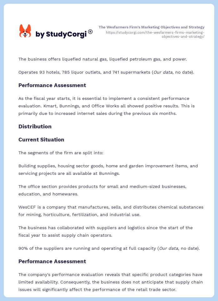 The Wesfarmers Firm’s Marketing Objectives and Strategy. Page 2