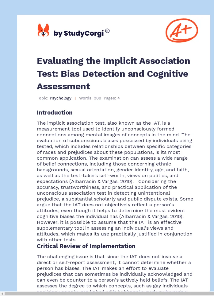 Evaluating the Implicit Association Test: Bias Detection and Cognitive Assessment. Page 1