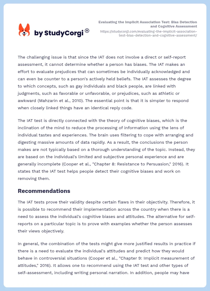 Evaluating the Implicit Association Test: Bias Detection and Cognitive Assessment. Page 2
