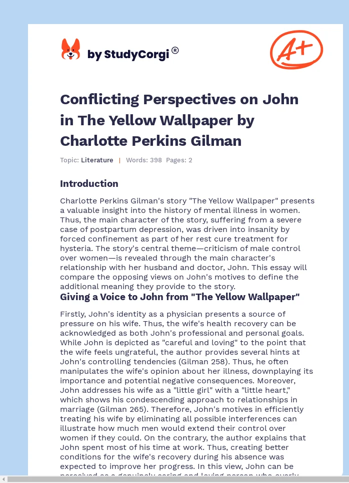 Conflicting Perspectives on John in The Yellow Wallpaper by Charlotte Perkins Gilman. Page 1