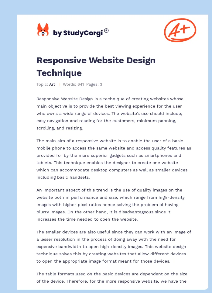 Responsive Website Design Technique. Page 1