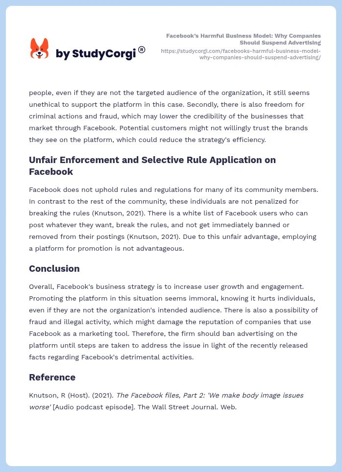 Facebook’s Harmful Business Model: Why Companies Should Suspend Advertising. Page 2