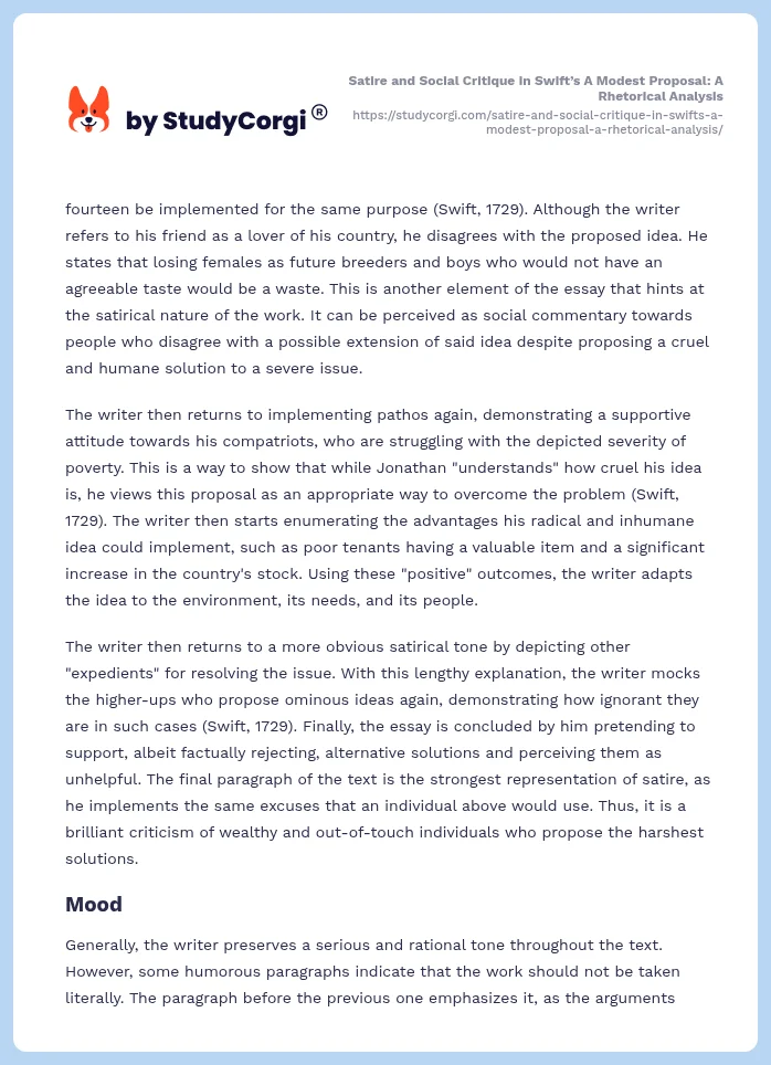 Satire and Social Critique in Swift’s A Modest Proposal: A Rhetorical Analysis. Page 2