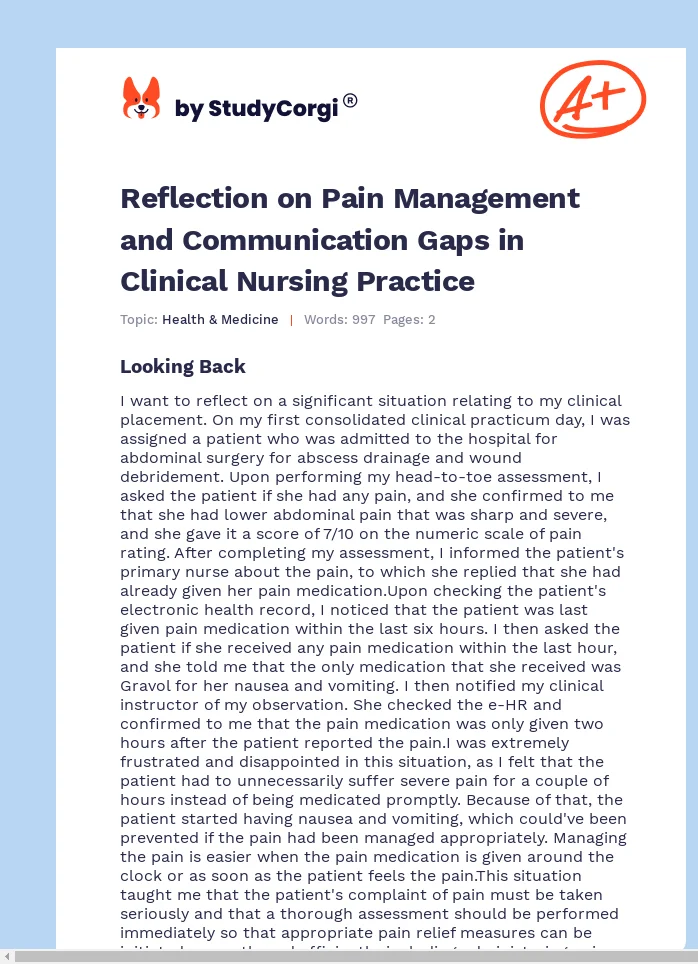 Reflection on Pain Management and Communication Gaps in Clinical Nursing Practice. Page 1