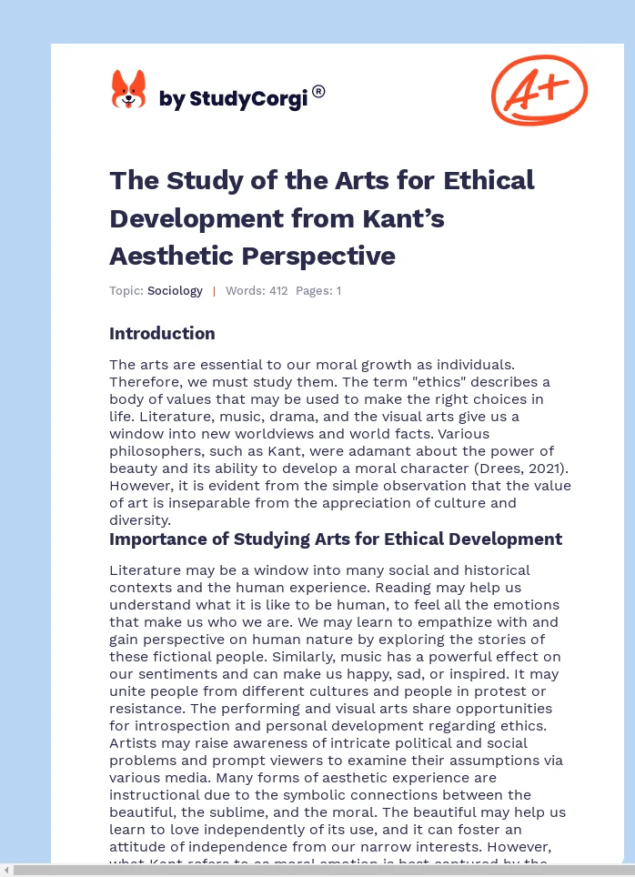 The Study of the Arts for Ethical Development from Kant’s Aesthetic Perspective. Page 1