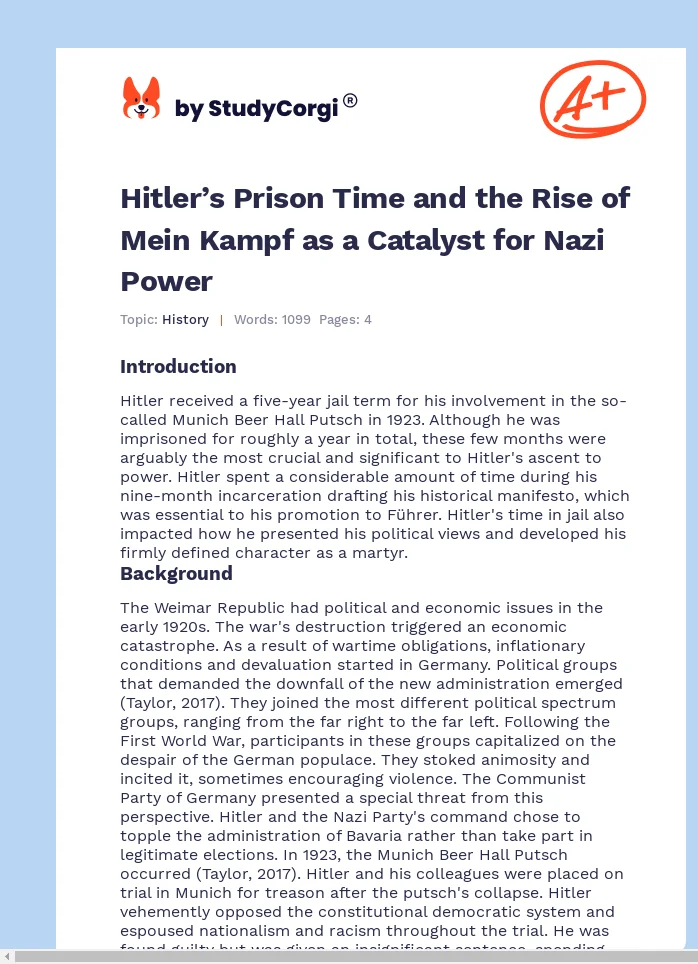 Hitler’s Prison Time and the Rise of Mein Kampf as a Catalyst for Nazi Power. Page 1