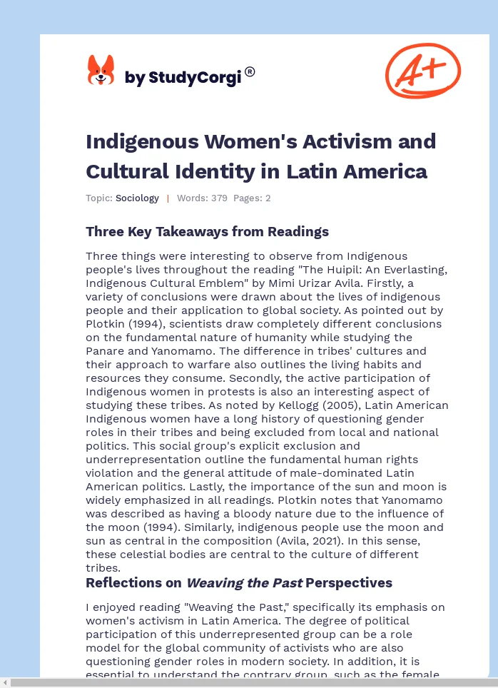 Indigenous Women's Activism and Cultural Identity in Latin America. Page 1