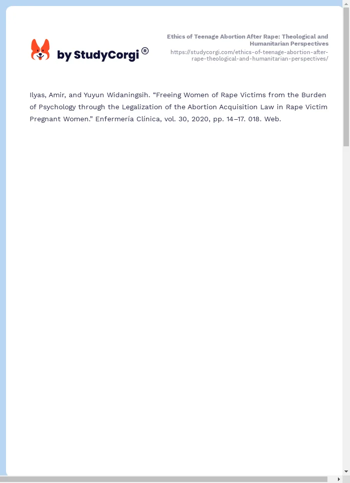 Ethics of Teenage Abortion After Rape: Theological and Humanitarian Perspectives. Page 2