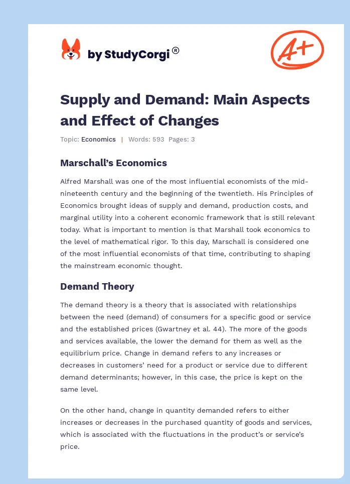 Supply and Demand: Main Aspects and Effect of Changes. Page 1