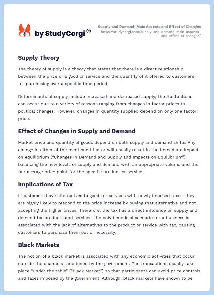Supply and Demand: Main Aspects and Effect of Changes. Page 2