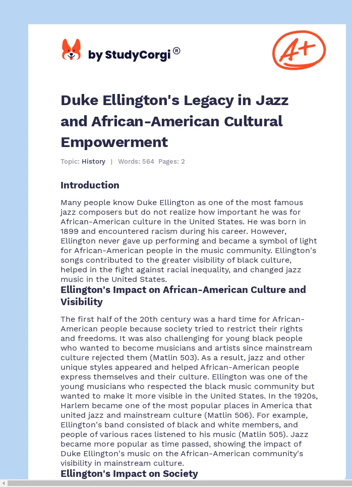 Duke Ellington's Legacy in Jazz and African-American Cultural Empowerment. Page 1