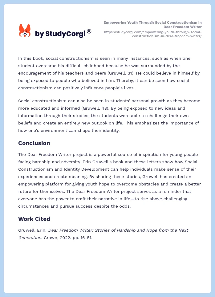 Empowering Youth Through Social Constructionism in Dear Freedom Writer. Page 2