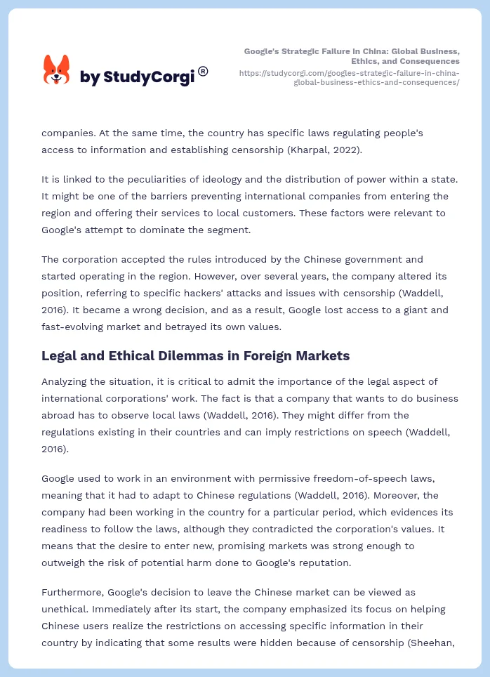 Google's Strategic Failure in China: Global Business, Ethics, and Consequences. Page 2