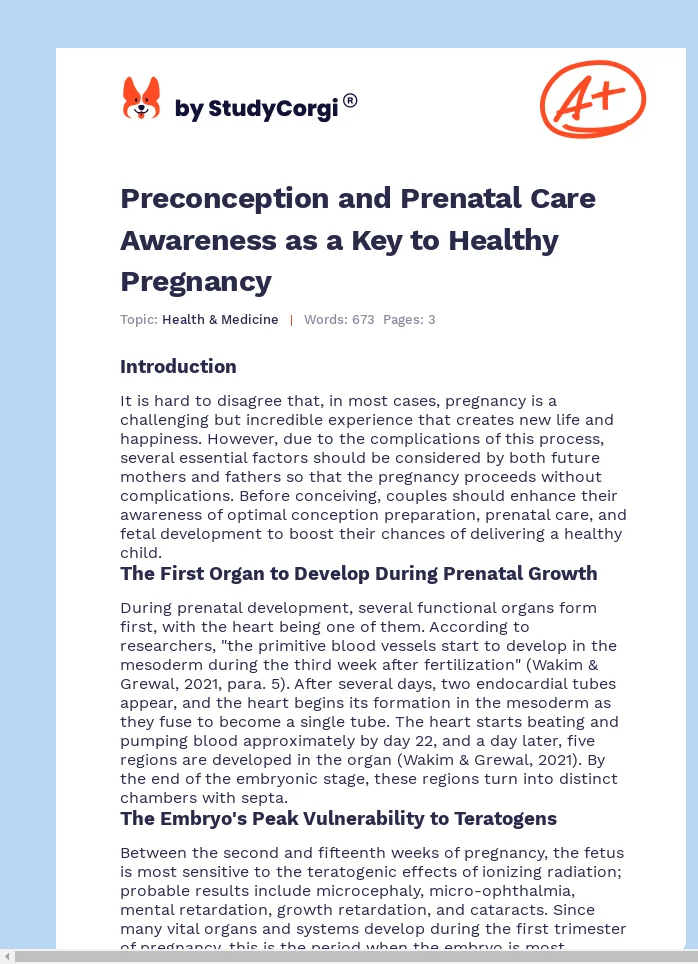 Preconception and Prenatal Care Awareness as a Key to Healthy Pregnancy. Page 1