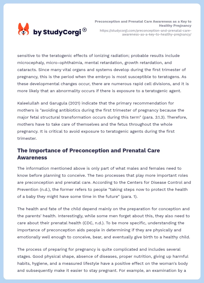 Preconception and Prenatal Care Awareness as a Key to Healthy Pregnancy. Page 2