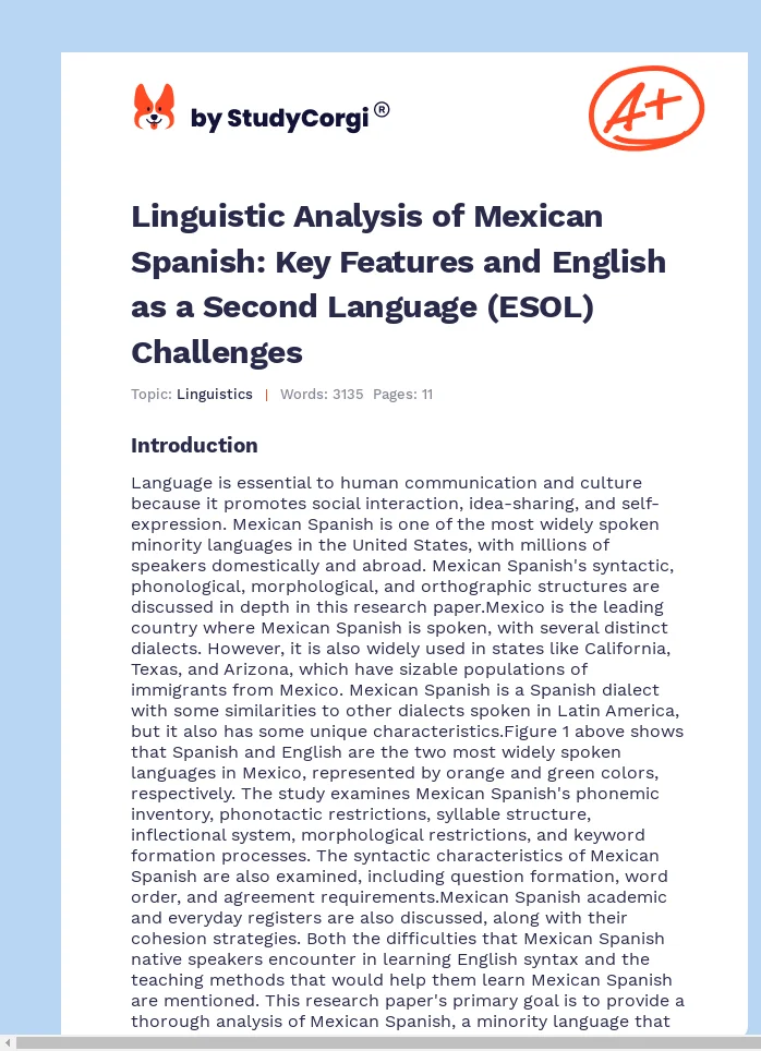 Linguistic Analysis of Mexican Spanish: Key Features and English as a Second Language (ESOL) Challenges. Page 1
