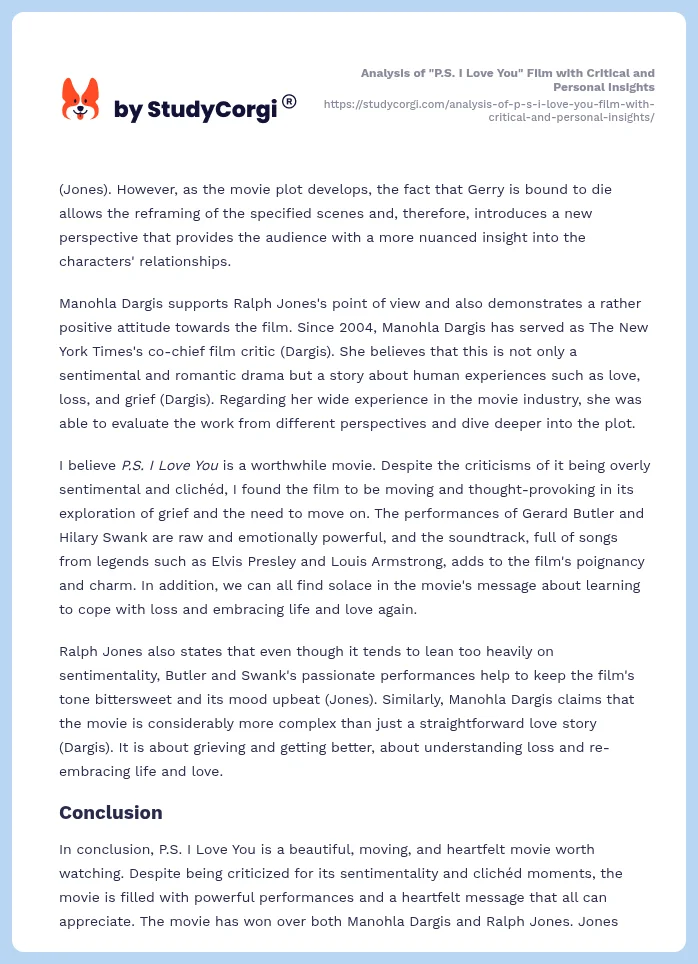 Analysis of "P.S. I Love You" Film with Critical and Personal Insights. Page 2