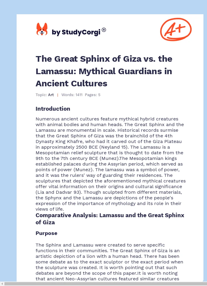 The Great Sphinx of Giza vs. the Lamassu: Mythical Guardians in Ancient Cultures. Page 1