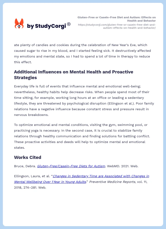 Gluten-Free or Casein-Free Diet and Autism: Effects on Health and Behavior. Page 2